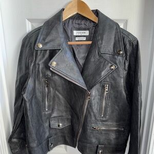Womens Noize Libby-B Leather Moto Biker Jacket dark Grey Womens L Edgy Grunge